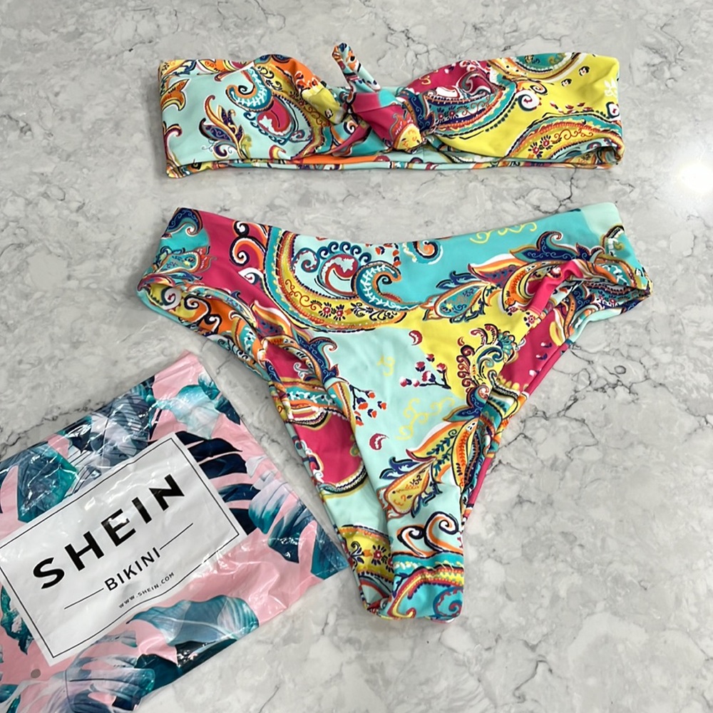Never worn shein strapless high waisted cheeky bikini